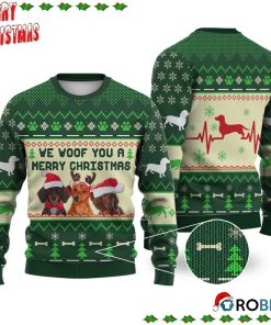 Dachshund Dog We Woof You A Merry Christmas Ugly Sweatshirt, Sweater