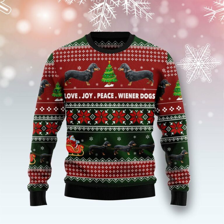 Dachshund Love Joy Peace All Over Print Ugly Sweatshirt, Sweater