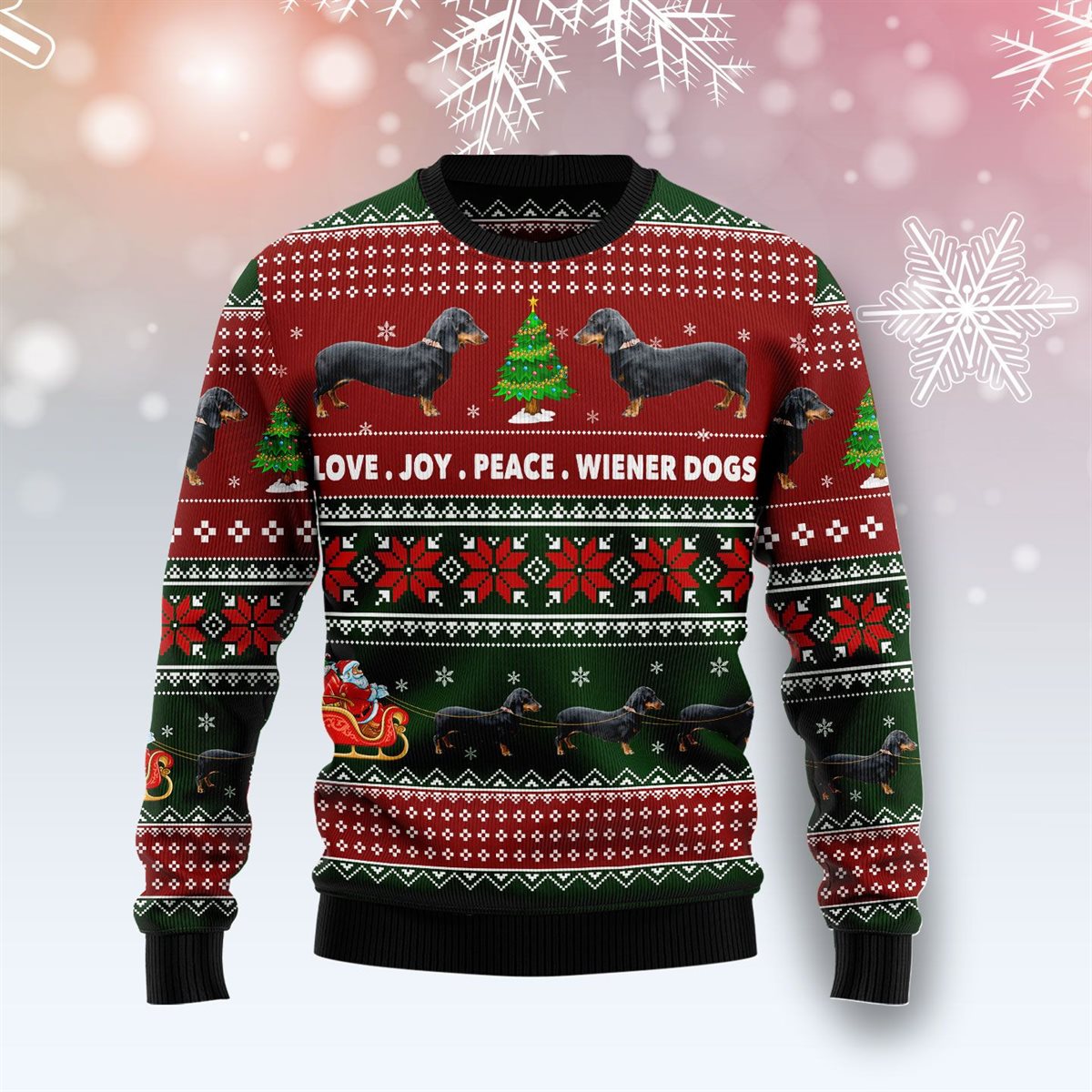 Dachshund Love Joy Peace All Over Print Ugly Sweatshirt, Sweater