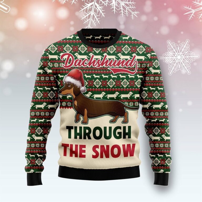 Dachshund Through The Snow All Over Print Ugly Sweatshirt, Sweater