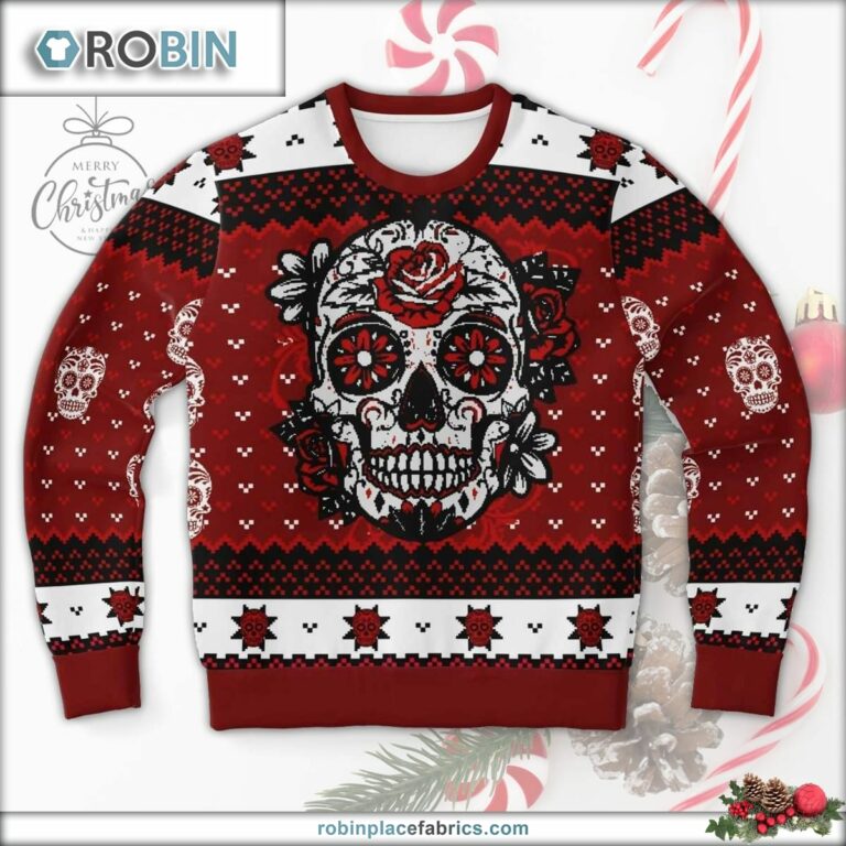 Day Of The Dead Red Ugly Christmas Sweater