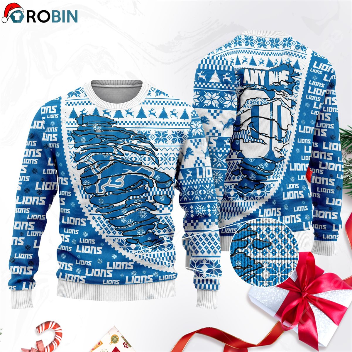 Detroit Lions Ugly Christmas Sweater, Sweatshirt SWT126 - RobinPlaceFabrics