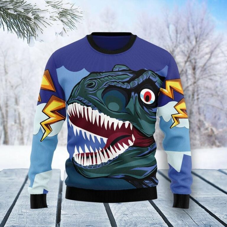 Dinosaur Face Ugly Christmas Sweatshirt, Sweater