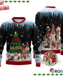 Dog Joy Love Peace Believe Christmas Ugly Sweatshirt, Sweater