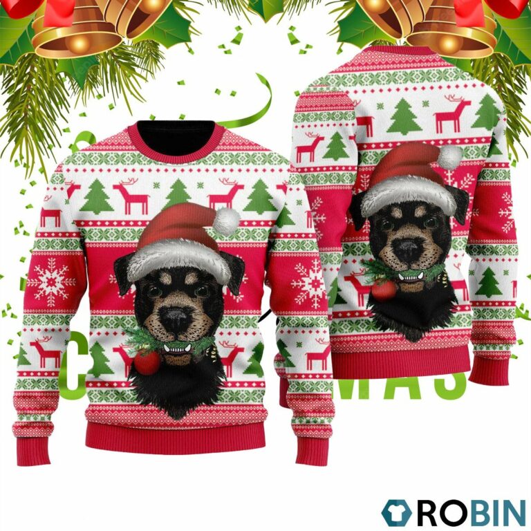 Dog Santas Hat Holiday Time Pattern 3D Print Ugly Christmas Sweater RB2440
