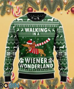 Dog Walking In A Wiener Wonderland 3D Print Ugly Christmas Sweater RB4425