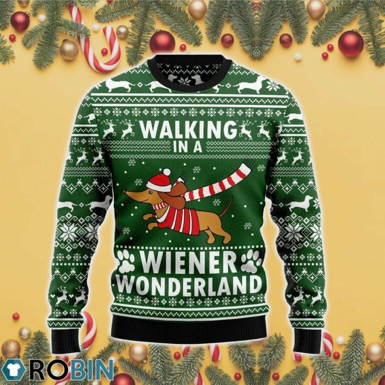 Dog Walking In A Wiener Wonderland 3D Print Ugly Christmas Sweater RB4425