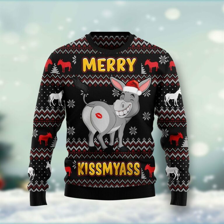Donkey Merry Kissmyass All Over Print Ugly Sweatshirt, Sweater