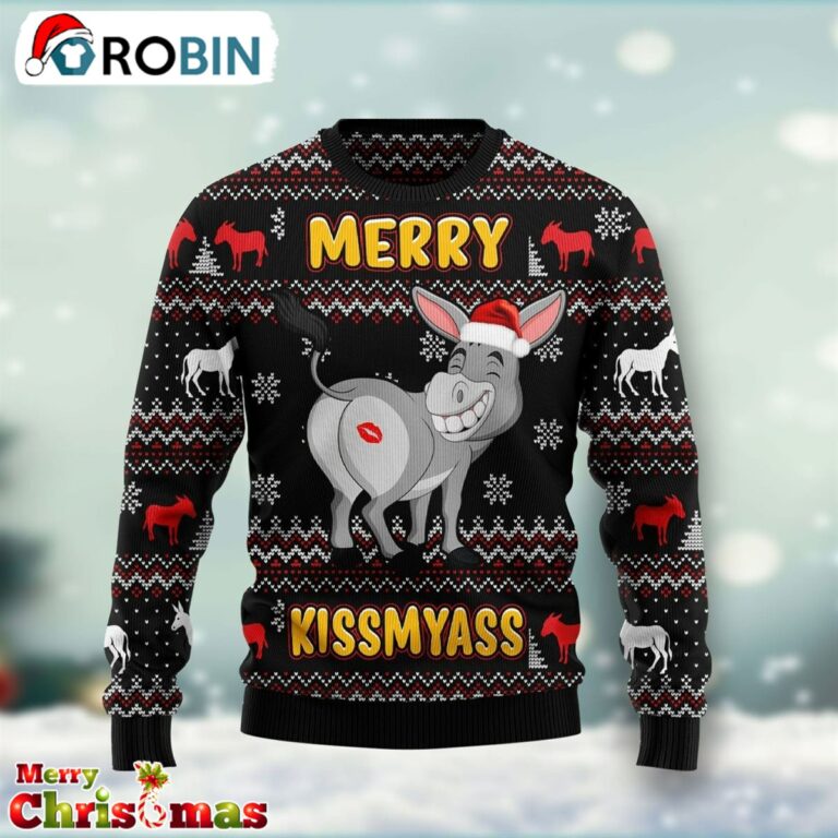 Donkeys Merry Kissmyass Ugly Christmas Sweater