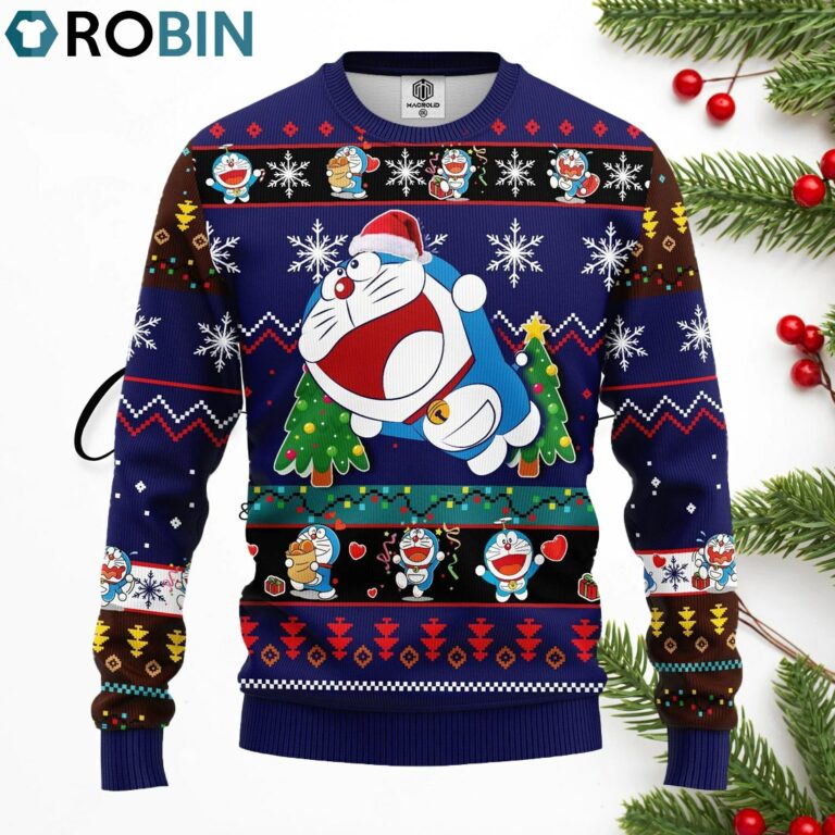 Doreamon Anime Ugly Christmas Sweater Blue