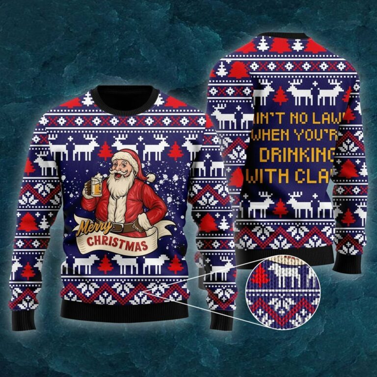 Drinking With Claus All Over Print Ugly Sweatshirt, Sweater