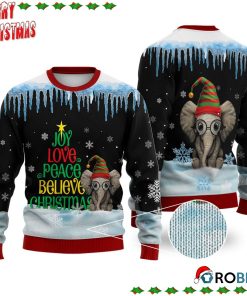 Elephant Joy Love Peace Believe Christmas Ugly Sweatshirt, Sweater