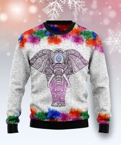 Elephant Mandala Color Christmas Ugly Sweatshirt, Sweater