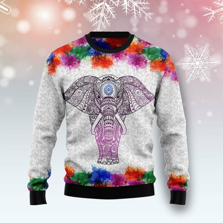 Elephant Mandala Color Christmas Ugly Sweatshirt, Sweater