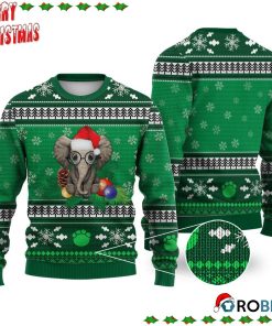 Elephant Pattern Falling Snowflakes Ugly Sweatshirt, Sweater