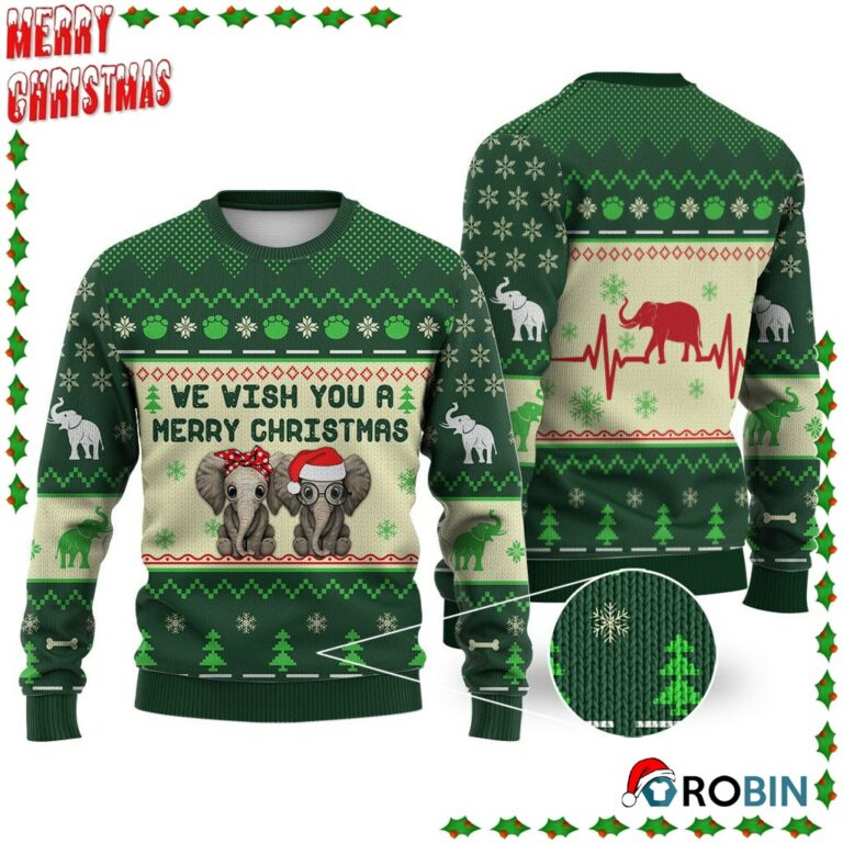 Elephant We Wish You A Merry Christmas Ugly Sweatshirt, Sweater