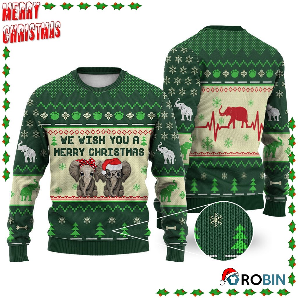 Elephant We Wish You A Merry Christmas Ugly Sweatshirt, Sweater
