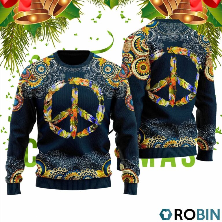 Feather Peace Sign 3D Print Ugly Christmas Sweater RB2032