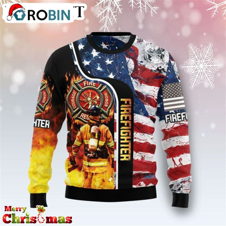 Firefighter Usa Flag Ugly Christmas Sweater – Best Xmas Gift