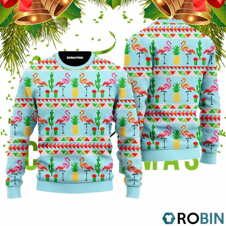 Flamingo Flamingle All The Way Pattern Ugly Christmas Sweater RB2204