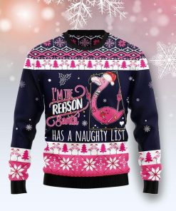 Flamingo I Am The Reason Santa Has A Naughty Ugly Christmas Sweatshirt, Sweater