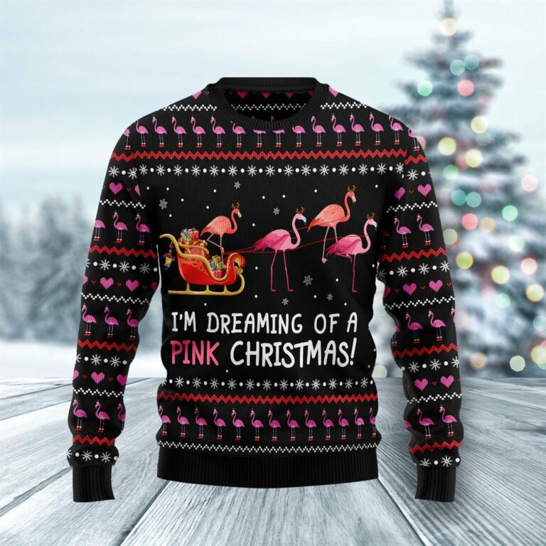 Flamingo Im dreaming of a Pink Christmas Ugly Sweatshirt, Sweater