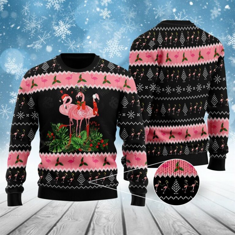 Flamingo Jingle Bell Tropical Ugly Sweatshirt, Sweater