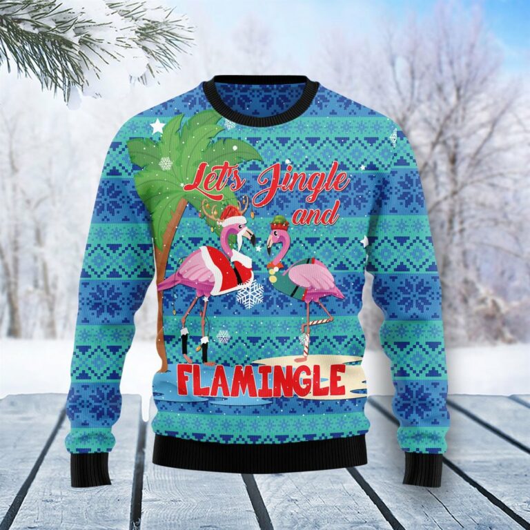 Flamingo Lets Jingle Christmas Ugly Sweatshirt, Sweater