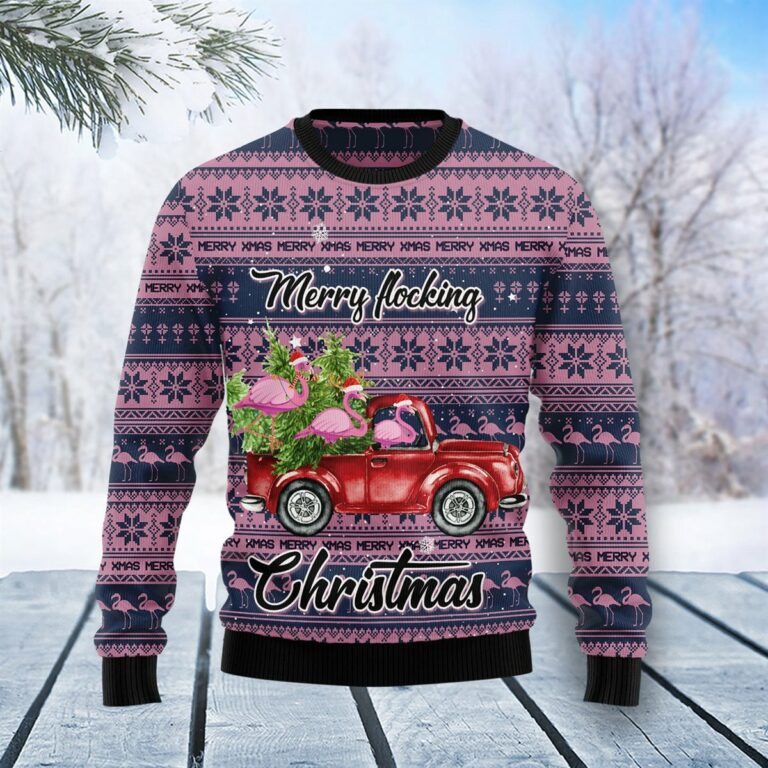 Flamingo Merry Flocking Christmas Ugly Sweatshirt, Sweater