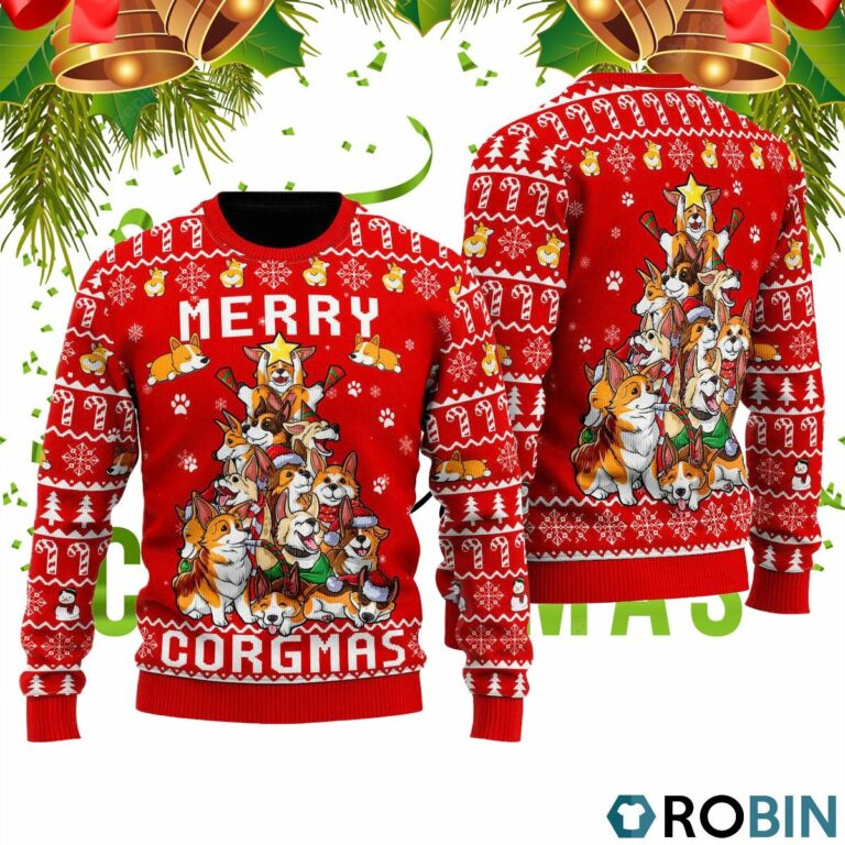 Funny Corgi Merry Corgmas 3D Print Ugly Christmas Sweater RB4402