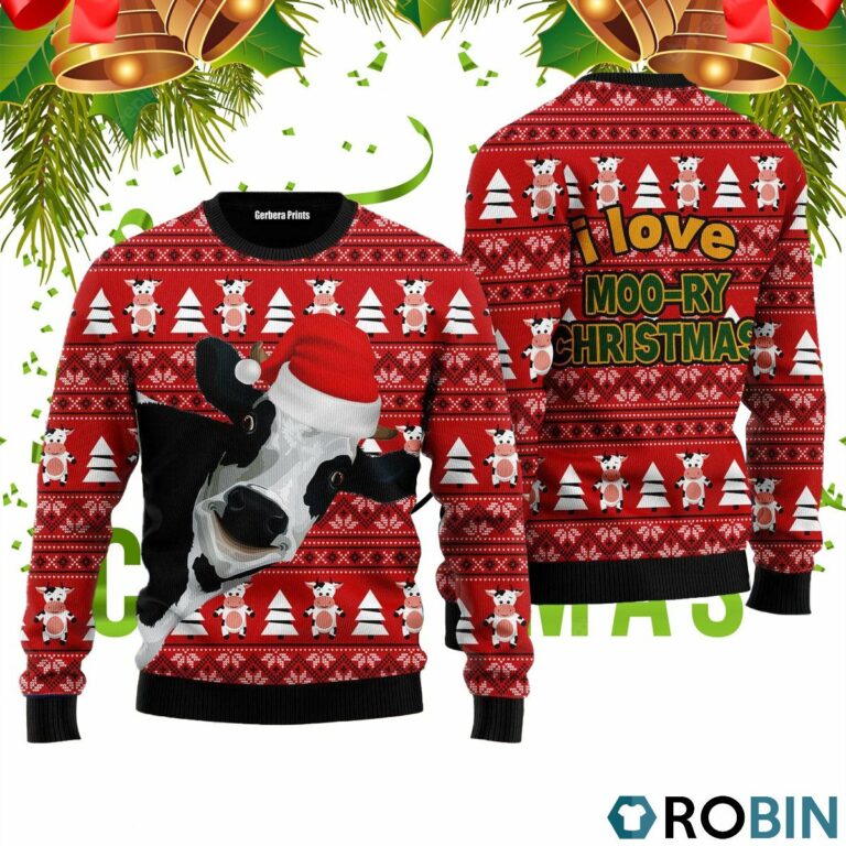 Funny Cow Moory Christmas Ugly Christmas Sweater RB4348