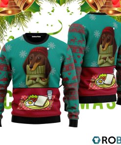 Funny Dachshund Breakfast 3D Print Ugly Christmas Sweater RB4524