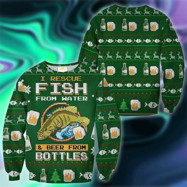 Funny Fish And Beer 3D Print Ugly Christmas Sweater RB3434