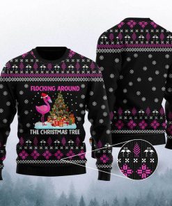 Funny Flamingo Flocking Around The Christmas Tree Christmas Ugly Sweatshirt, Sweater