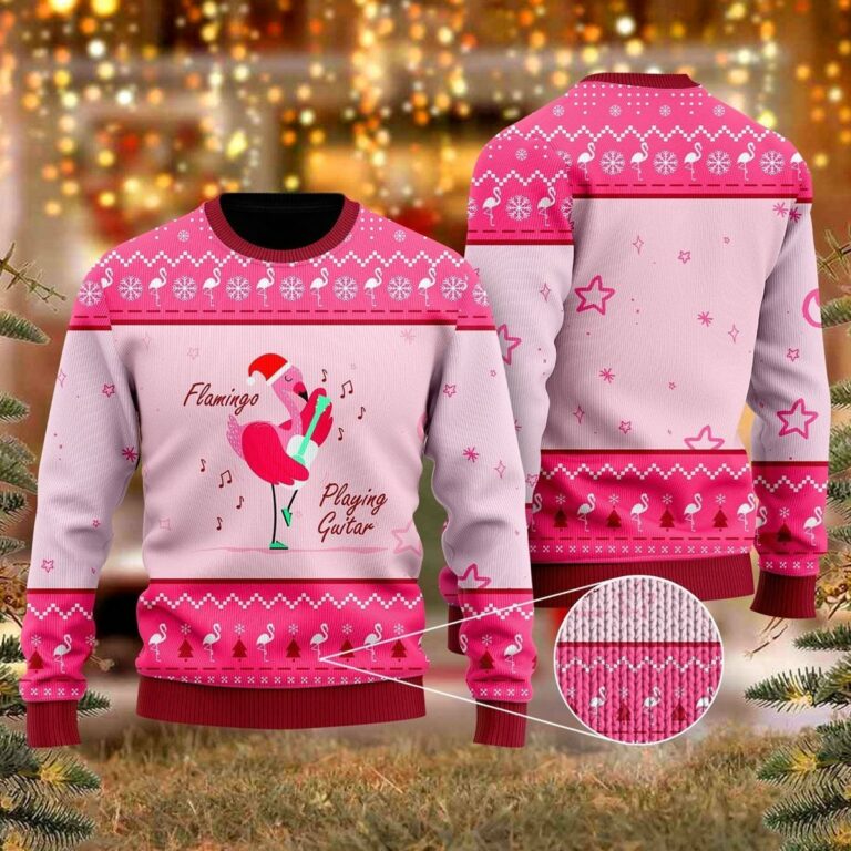 Funny Flamingo Playing Guitar Christmas Christmas Ugly Sweatshirt, Sweater