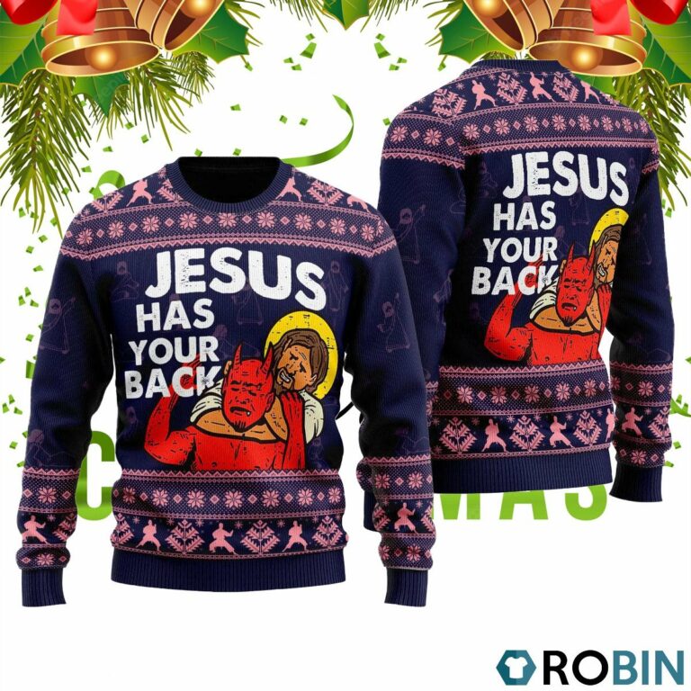 Funny Jesus Has Your Back 3D Print Ugly Christmas Sweater RB4440