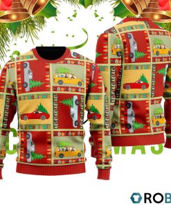Funny Patchwork Reindeer On Car 3D Print Ugly Christmas Sweater RB2442
