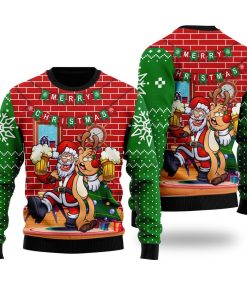 funny santa drink beer with reindeer christmas ugly sweatshirt sweater 1 nwbg3i