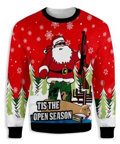 Funny Santa Moose Hunting Ugly Christmas Sweatshirt – Sweater