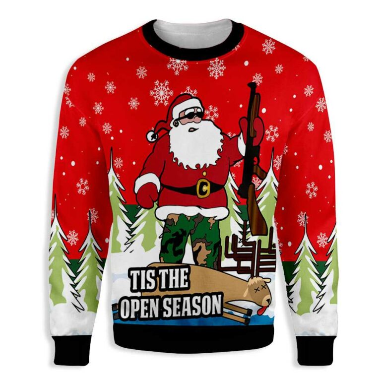 Funny Santa Moose Hunting Ugly Christmas Sweatshirt – Sweater