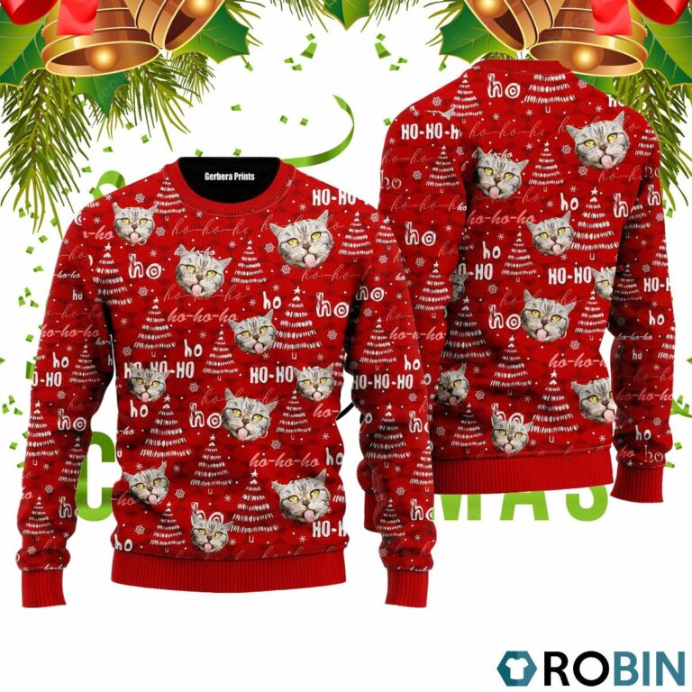 Funny Tabby Cat Pattern Ugly Christmas Sweater RB2425