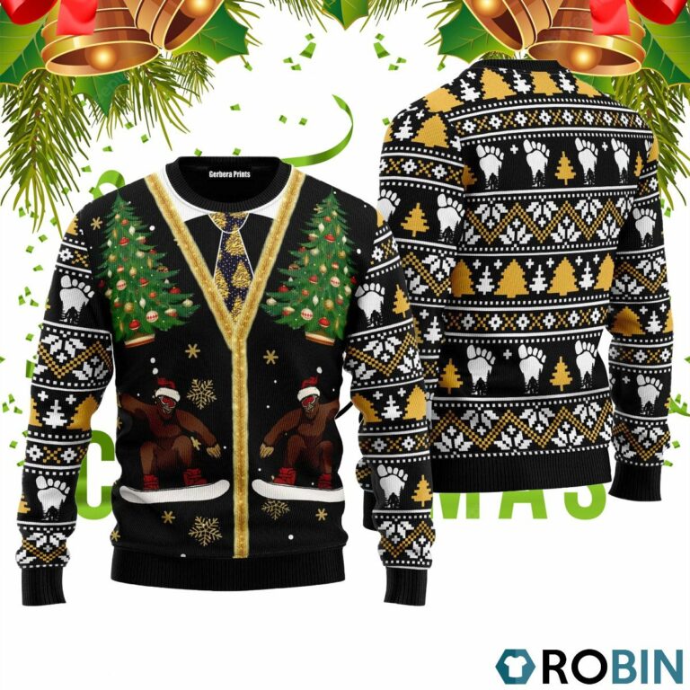 Funny Vintage Bigfoot Sasquatch 3D Print Ugly Christmas Sweater RB4323