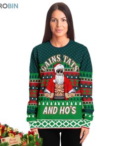 gains tats and hos tattoo gym ugly christmas sweatshirt sweater 3 a4baas
