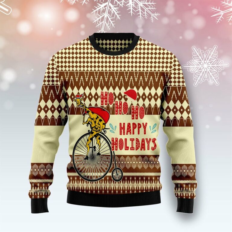 Giraffe Happy Holidays Christmas Ugly Sweatshirt, Sweater