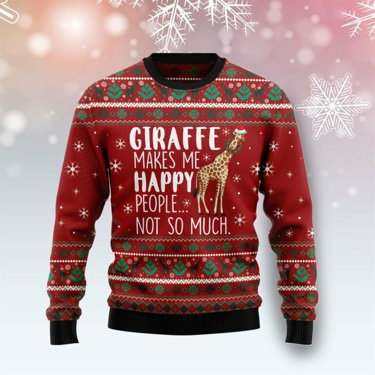 Giraffe Makes Me Happy Christmas Ugly Sweatshirt, Sweater