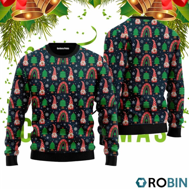 Gnomes With Boho Rainbow Pattern 3D Print Ugly Christmas Sweater RB2240