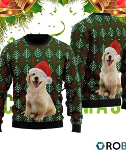 Golden Retriever Puppy Wears Santa Hat 3D Print Ugly Christmas Sweater RB2402