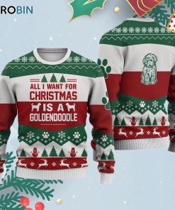 Goldendoodle Dog All I Want For Ugly Christmas Sweatshirt – Sweater Goldendoodle Dog All I Want For Ugly Christmas Sweatshirt – Sweater