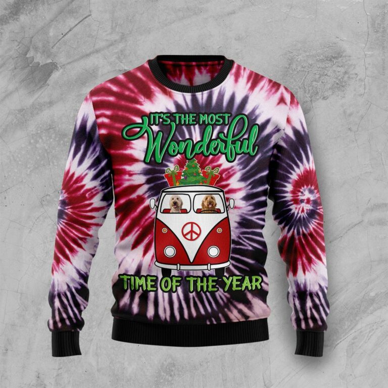 Goldendoodle Tie Dye Christmas Ugly Sweatshirt, Sweater