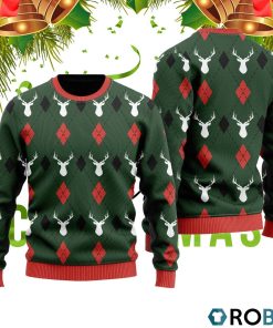 Green Reindeers Xmas Argyle Ugly Christmas Sweater RB2005